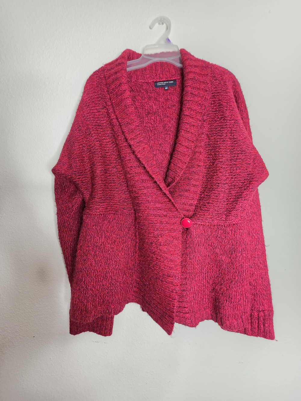Jones New York Signature Womens Red Chunky Knit V-Neck Cardigan Dolman Sz L